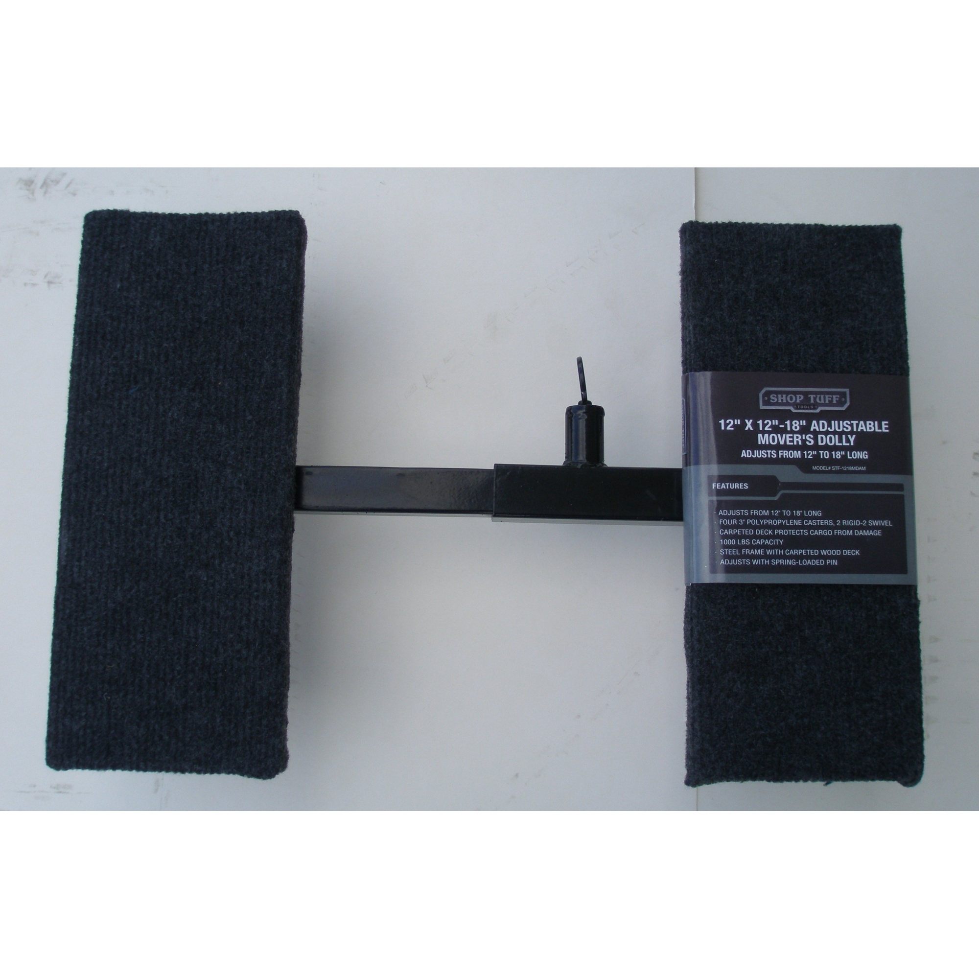 Shop Tuff Adjustable Movers Dolly - 12in. x 12-18in., 1000-Lb. Capacity, Steel Frame, Carpeted Deck, Model# STF-1218MDAM
